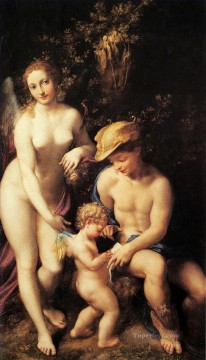 アントニオ・ダ・コレッジョ Painting - ヴィーナスと水星とキューピッド ルネッサンスのマニエリスム アントニオ・ダ・コレッジョ